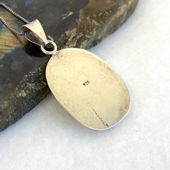 Sterling Silver 925 Oval Multi Color Dichroic Glass Pendant Necklace 18" Chain - Picture 9 of 16